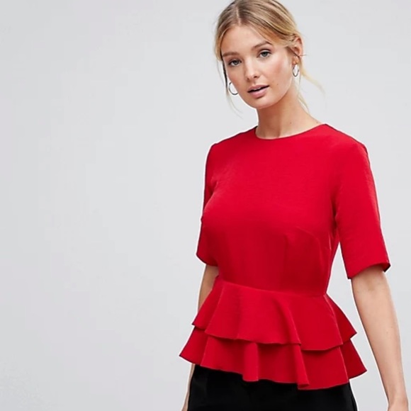 ASOS double peplum top in Red - Picture 2 of 10